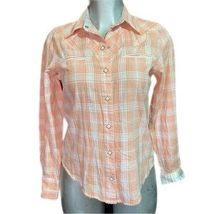 Cruel Girl Peach Plaid Western Button-Up Shirt Equestrian Cotton Rodeo Cowgirl S